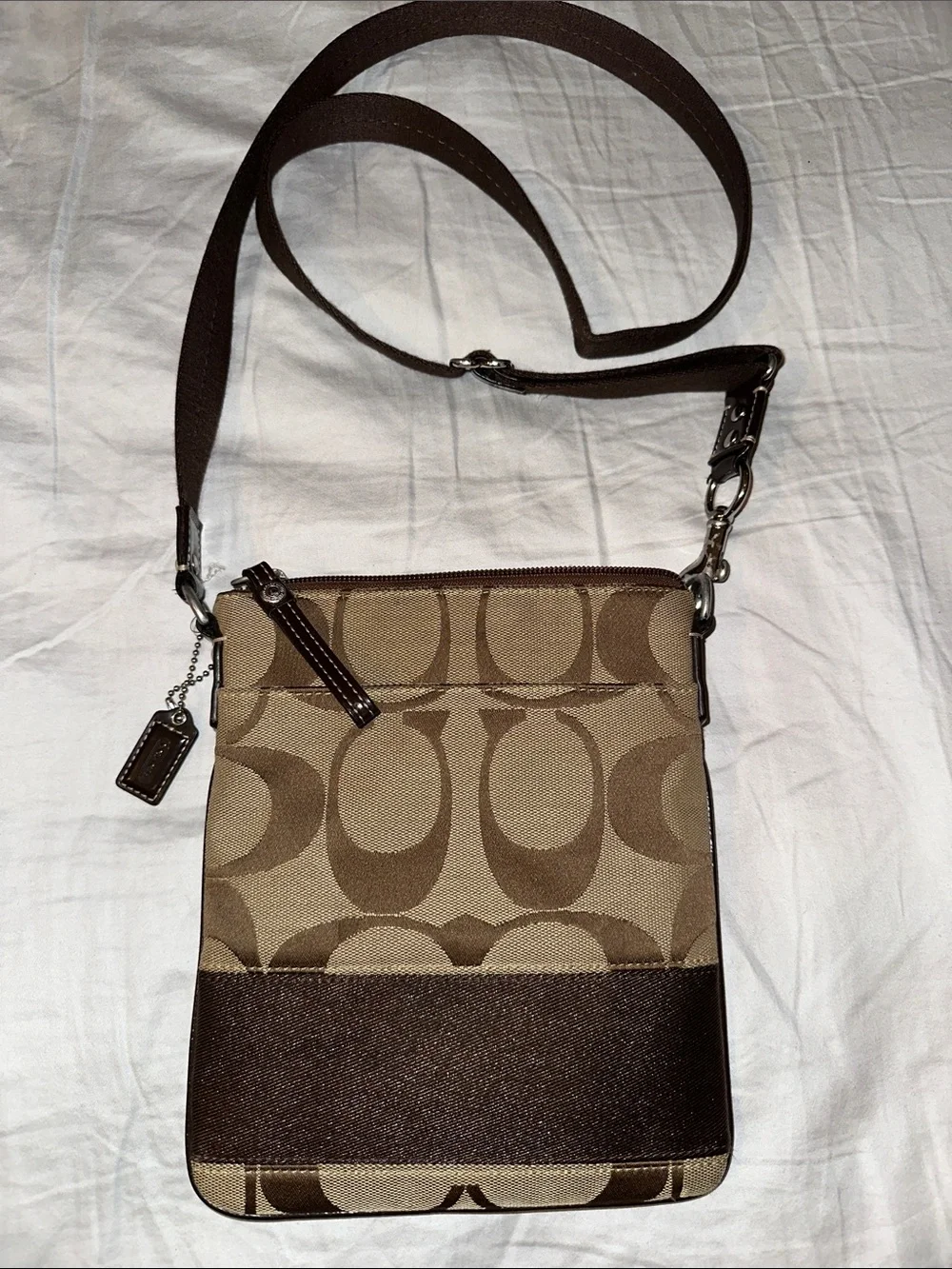 Coach Brown Tan Signature Crossbody Messenger Bag